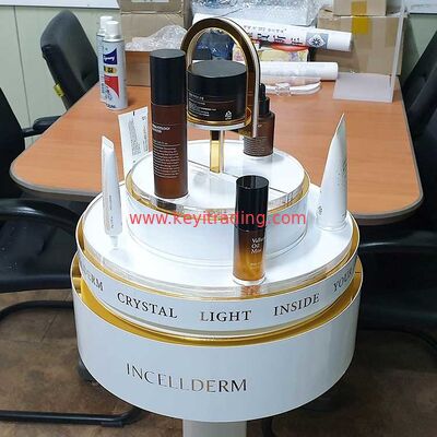 Makeup Shop Floor Standing Rotating Cosmetics Display Rack With Drawer