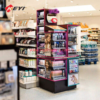 Retail Cosmetic Display Shelf Metal Wood Display Racks Cosmetics Beauty Supply Store Shelf Makeup Stand Showcase Display