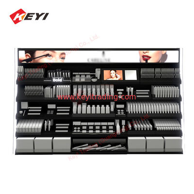 Custom Wooden Wall Cosmetic Shelves Display Cabinet And Makeup Display Wall Showcase For Cosmetic Salon Store