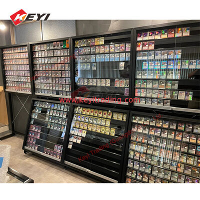 Custom Floor Metal Stand Tcg Trading Card Display Case Gondola Shelves Graded Card Display Rack for Retail Stores Sport Cards