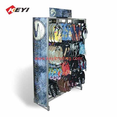 OEM&ODM Floor Black Metal Wire Sandal Display Stand With Hooks