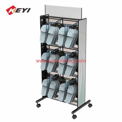 OEM&ODM Floor Black Metal Wire Sandal Display Stand With Hooks