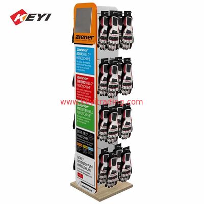 Wooden Double Sided Floor Stand Motorbike Glove Display Rack With Hooks