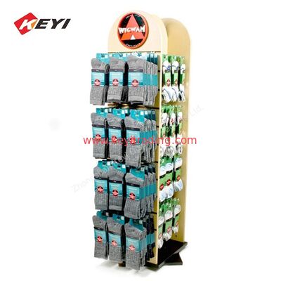 Double Sided Floor Wood Slatwall Stand Hanging Socks Display Rack