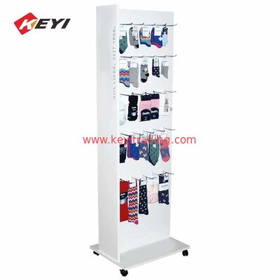 Removable White Wood Display Stand Hanging Socks Display Shelf With 4 Caster