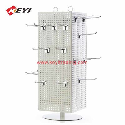 Counter Top Rotating Metal Pegboard Keychain Display Stand With Hook