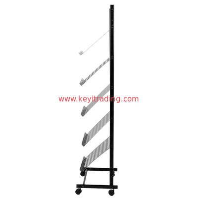 Custom Durable 5 Tier Metal Shelves Magazin Rack Magazine Display Dtand With Wheel