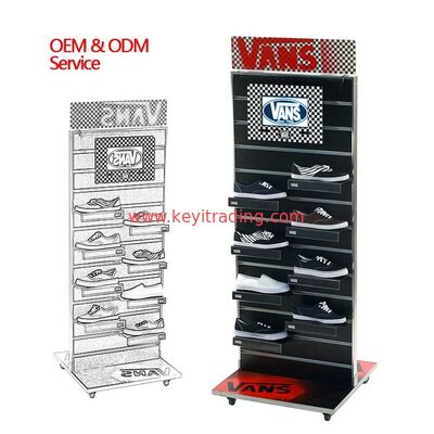 Made In China OEM Double Sided Slat Wall Retail Shoe Display Rack With 4 Wheel