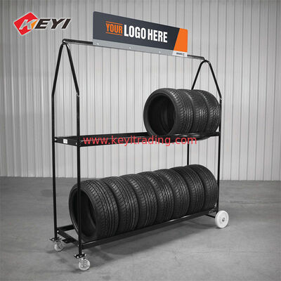 Factory Custom Metal Rolling Tire storage Cart Tire Display Stand Mobile Tire Rack