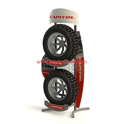 Wholesale Custom Floor Standing 2 way tyre rack Metal Tire Display Stand