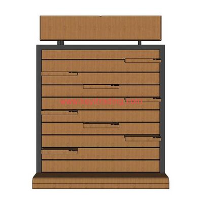 Retail Store Double Sided Wooden Slatwall Shoe Display Stand With Shelves