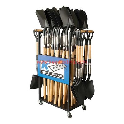 free stand 2 sided metal wire mesh hanging Shovel Display Rack With 4 Wheel