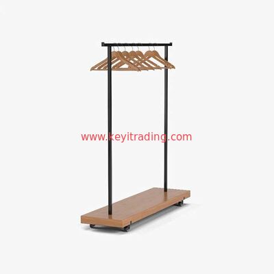 Made In China Single Pole Movable Clothing Rack - Metal And Wood Material