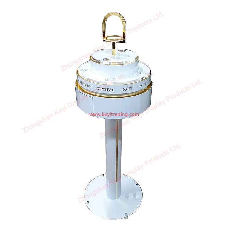Makeup Shop Floor Standing Rotating Cosmetics Display Rack With Drawer