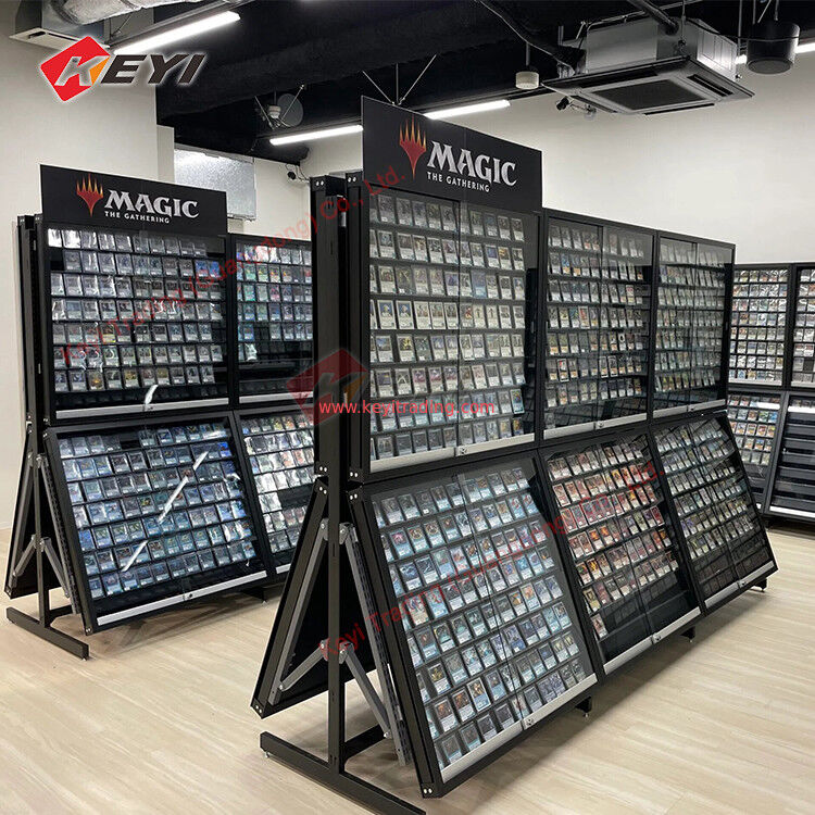 TCG pokemoon Sports Trading Card Floor Standing Display Rack Metal Acrylic Display Frame Rack for Standard Cards with lock